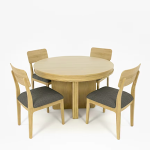 Ensemble table ronde et table basse en frêne massif, style minimaliste moderne, avec 4 chaises, finition naturelle, meubles de salon - Product Image 1