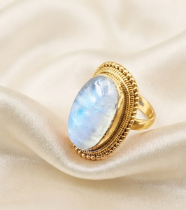 Anillo Unisex de Plata de Ley con Baño de Oro/Oro Rosa, Estilo Boho, con Piedra Lunar Arcoíris Natural Ovalada Engastada en Bisel - Product Image 3