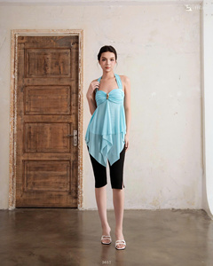 Wholesale Women's Fringe <b>Mesh</b> Halter <b>Top</b> and Lace-Trim Capri Pants Set ET3657 - Product Image 6