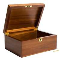 Boîte de rangement en bois poli avec couvercle à charnières, serrure à clé en laiton, coffre de luxe moderne carré pour objets de valeur, multifonction