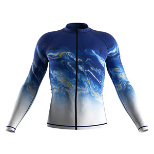 Maillot de cyclisme personnalisé pour homme à manches longues, séchage rapide, imprimé marbre bleu fluide par sublimation, fermeture éclair intégrale, respirant, vêtements de sport pour vélo - Product Image 1