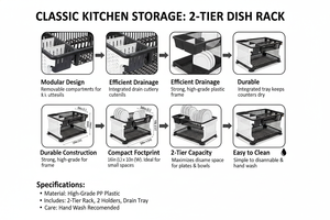 Égouttoir à vaisselle multifonction moderne – Organisateur de cuisine grande capacité avec porte-couverts et porte-tasses - Product Image 6