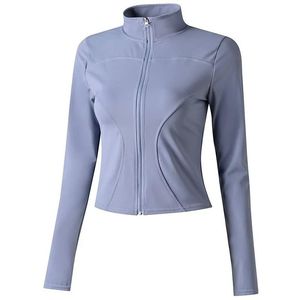 <b>Women</b> solid Color Full Sleeve Zipper Front Sporty <b>Jacket</b> Turtleneck Breathable Polyester Spandex Spring Wear - Product Image 1