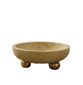 ชามหินอ่อนหรูหราตกแต่งด้วยขาโลหะสีทองสำหรับโต๊ะกลาง ของตกแต่งบ้านสไตล์โมเดิร์น ขายดีที่สุด หรูหรา - Product Image 1