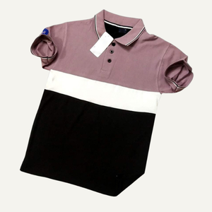 Men's Slim Fit Polo Shirt Custom Printed Color Blocked Polo Shirt Short Sleeve Knitted Casual Purple <b>Black</b> <b>White</b> <b>Stripe</b> Design - Product Image 2