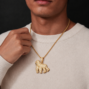 Colgante de Plata de Ley con Forma de Gorila de Moissanita, Chapado en Oro Rosa, Micro Pavé, Collar de Boda Estilo Hip Hop para Él - Product Image 5