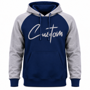 Custom Men's Hooded <b>Sweatshirt</b> Raglan Sleeve Navy Yellow Cotton French Terry Casual Autumn Wear Front Logo Pocket Design - Product Image 4