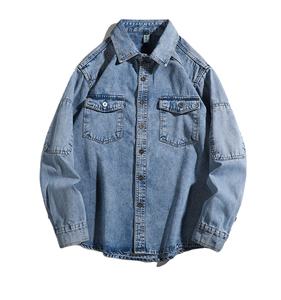 Chemise en jean ample pour homme, style américain vintage, écologique, infroissable, légère, non extensible, surchemise décontractée polyvalente - Product Image 1