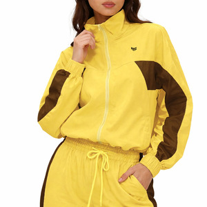 Trendy Women Oversized Yellow Windbreaker Tracksuit <b>Set</b> Lightweight Zip Jacket Elastic Waist Pants Custom OEM Sportswear Hoodies - Product Image 6