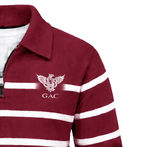 <b>Mens</b> Burgundy Striped Quarter Zip <b>Pullover</b> Sweatshirt With Collar Long Sleeve Ribbed Cuffs And Hem <b>For</b> Wholesale - Product Image 3