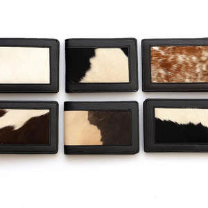 กระเป๋าสตางค์หนังวัวแท้คุณภาพสูงสำหรับผู้ชาย กระเป๋าสตางค์หนังลายขน กระเป๋าสตางค์แบบพับสองตอน กระเป๋าสตางค์ทำมือ หนังแท้ - Product Image 1