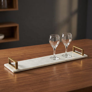 Elegant Marble Serving Tray With Wooden Handles Modern Design Perfect For Kitchen Dining And Home Entertaining Decor - Product Image 1