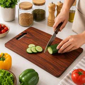 Planche à découper rectangulaire robuste en bois, matériau de qualité alimentaire écologique, compatible lave-vaisselle pour la cuisine, idéale pour couper la viande - Product Image 1