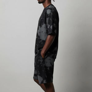 <b>Men</b> 2 Piece Casual Set T-Shirt and Drawstring Shorts <b>Black</b> <b>Tie</b> Dye Print Summer Outfit Breathable Knitted Cotton - Product Image 4
