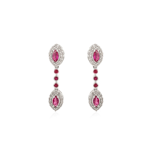 New Classy 925 Sterling <b>Silver</b> Marquise Cut Natural Ruby & Round Diamond Halo <b>Dangle</b> <b>Earrings</b> For Women's Party Wear - Product Image 1