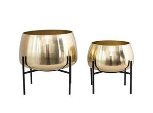 Modernos Soportes Metálicos para Flores con Acabado Dorado, Diseño Circular, Juego de Dos Macetas de Interior, Estilo Minimalista - Product Image 2