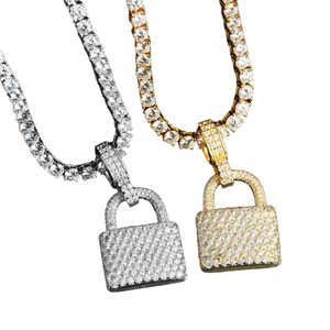Designer <b>Padlock</b> Pendant Moissanite Diamond 925 Sterling Silver Tennis Chain Fashion Jewelry Gift - Product Image 4