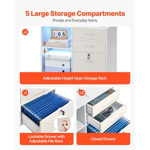 Armadietto Mobile in Legno con 3 Cassetti e Ripiani Regolabili, Archivio con Ruote e Striscia LED, Chiudibile a Chiave - Product Image 2