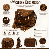 Sac bandoulière en cuir véritable fait main, style western, à sangle unique, en cuir de vachette, motif floral, sac à main pour femme
