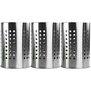 Porte-couverts rond en acier inoxydable, finition argentée, organiseur d'ustensiles pour comptoir - Product Image 5