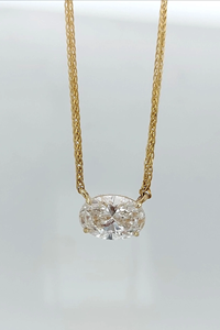 Collar con Colgante de Diamante de Corte Ovalado, Oro de 9K, Engaste de Garra, Cadena Singapuriana Trenzada, Estilo Clásico, Uso Diario, Unisex - Product Image 3