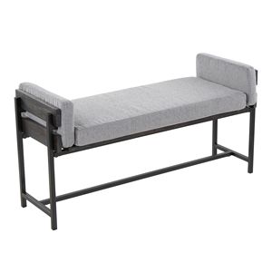Kari 18 \ "panca fattoria in metallo nero con legno grigio e tessuto grigio chiaro per mobili da soggiorno - Product Image 1