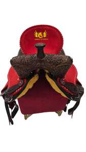 Selle de cheval artisanale personnalisée en cuir naturel souple à motifs floraux, avec quincaillerie en laiton, de qualité supérieure et durable, pour spectacle équestre western et course de baril. - Product Image 3