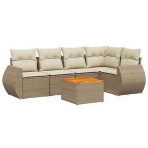 Conjunto de Sofás Modulares de Jardín de Ratán Sintético PE Beige de 6 Piezas, Muebles Modulares de Exterior Cómodos y Elegantes - Product Image 2