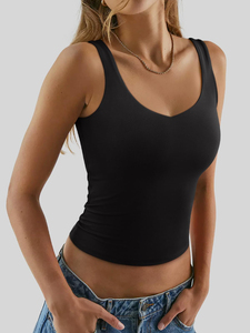 Top Corto sin Mangas con Cuello en V para Mujer, Top Corto Acanalado, Doble Forro, Moda Verano, Casual, Básico, Tendencia 2026, Ropa para Hacer Ejercicio y Salir - Product Image 2