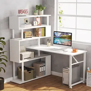 Tribesigns-Escritorio de esquina moderno en forma de L con almacenamiento, escritorio de ordenador reversible giratorio con estantería de 5 estantes