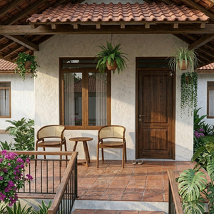 Serenity - Salon de jardin en teck et rotin de qualité supérieure, style rustique moderne, dossier en teck massif, non pliable, pour terrasse extérieure - Product Image 5