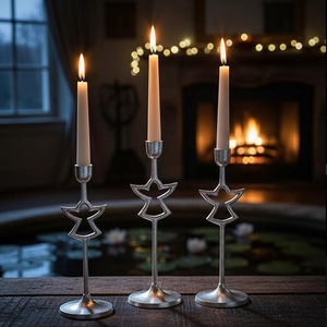 Christmas Decor Angel Metal Candle Holder Single Arm Candle Holder with Round Base Candle Holder for Christmas <b>Silver</b> Angel - Product Image 2