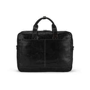 Classic Black Genuine Leather Laptop Bag Executive Office Messenger Bag with Padded Laptop Sleeve & Multi Compartments - Product Image 2