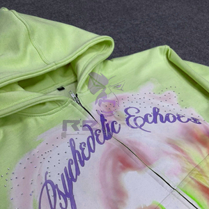 เสื้อฮู้ดดี้ซิปแต่งเพชร งานคุณภาพเยี่ยมจากโรงงาน ลดราคาสุดพิเศษ ลุคสตรีทแวร์ ผ้าฟลีซ ซักย้อมสีเอซิด สำหรับผู้ชาย - Product Image 5