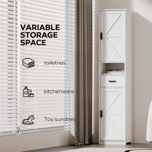 69\" Tall Bathroom Storage Cabinet 2 Barn Doors 1 Drawer Adjustable <b>Shelves</b> <b>Narrow</b> Storage <b>Unit</b> Floor Cabinet Bathroom Furniture - Product Image 3