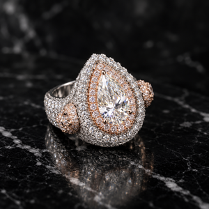 Bague personnalisée en moissanite taille poire VVS double halo, certifiée GRA, en or 14K bicolore, style hip-hop glacé, bijou raffiné pour homme - Product Image 1