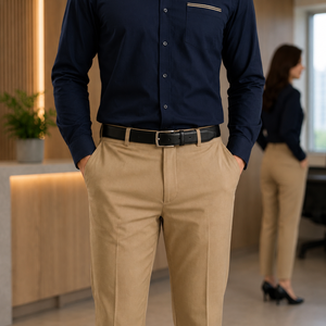 Chemise d'uniforme marine à manches longues avec pantalon kaki en mélange respirant polyester et coton pour adultes unisexe - Product Image 4