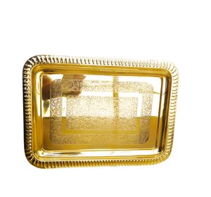 Ensemble de plateaux classiques en laiton, finition dorée, faits à la main, pour la maison, le bureau et les repas en plein air - Product Image 2