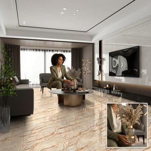 Azulejos de Porcelana Brillante Vistaar Crystal Gold de 10 mm de Grosor, 24x24 Pulgadas, Patrón de Mármol Natural, Antideslizantes, Premium, para Pisos y Paredes Interiores - Product Image 6