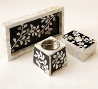 SS CRAFT INDIA Ensemble brûleur de bakhoor en bois de santal incrusté de nacre de coquillage, encens artisanal religieux parfum coriandre