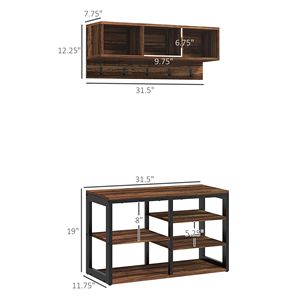 Freestanding 5-<b>Hook</b> Entryway Coat Rack and <b>Shoe</b> Bench Set Brown Hall Tree for 10 Pairs Home Furniture Coat Stand - Product Image 3