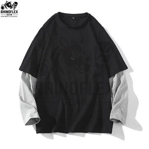 เสื้อยืดพิมพ์ลายแขนยาวคุณภาพสูงทรงโอเวอร์ไซส์สำหรับผู้ชาย ผ้าฝ้ายสองชั้น แขนยาวสองชั้น - Product Image 2