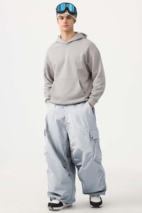 Unisex <b>White</b> Waterproof <b>Cargo</b> Ski Pants With Button Closure And Elastic Waistband - Product Image 4