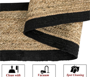 Alfombra Ovalada de Algodón Negro con Yute Natural, Hecha a Mano por Nhat Minh, Venta al por Mayor, Vietnam, Decoración para Hoteles, Resorts, Hogares, Alfombra de Yute - Product Image 2