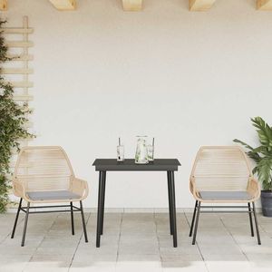 3 pezzi Set da pranzo in Poly Rattan marrone con cuscini tavolo da giardino e sedie con piano in vetro mobili da esterno - Product Image 3