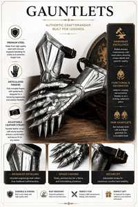 Guantes de Caballero de Acero Plateado, Guantes de Armadura Medieval Grabados, Dedos Articulados, Disfraz de Cosplay - Product Image 6