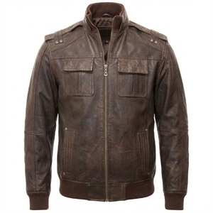 Veste en cuir véritable personnalisée, couleur marron unie, veste de haute qualité avec logo personnalisé, vestes en cuir - Product Image 1