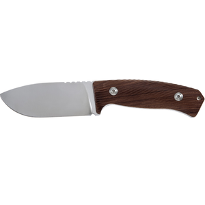 Couteaux de chasse à manche en bois brun foncé avec lame large argentée et étui en cuir brun pour le camping en plein air, la randonnée et le bushcraft - Product Image 1