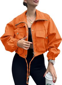Unisex Orange Lightweight Safari <b>Jacket</b> Casual Waterproof Polyester <b>Pullover</b> Front Solid Colour Regular Length Winter Wear - Product Image 3