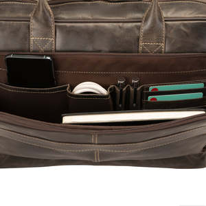 Durable Dark Brown Leather Laptop <b>Bag</b> with Adjustable Strap and Reinforced Handles Zipper Closure Durable Business Office Carry - Product Image 5
